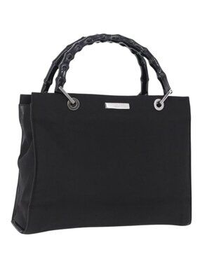 GUCCI Bamboo Tote Bag Canvas Black Silver 002 1016